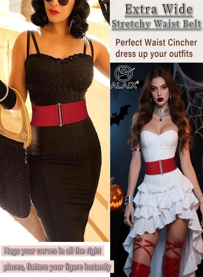 ALAIX Women's 3" Extra Wide Belt Stretchy Waist cinch Belt Vintage Elastic Waistband Corset Gold/Silver Buckle Belts for Women - Image 2